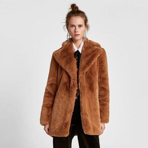 NWOT Zara Textured Lapel Jacket Teddy Bear Coat